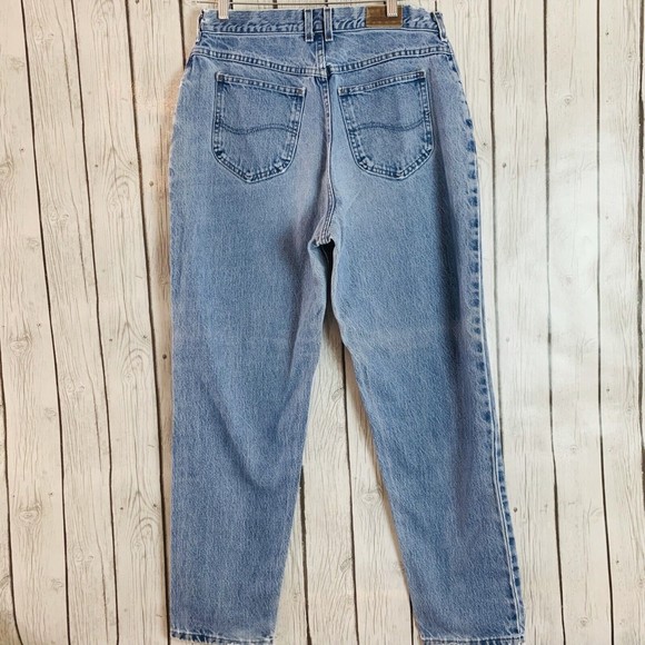 Womens Lee Original Distressed High Rise Mom Medium Wash Denim Blue Jeans 14 Med - Picture 5 of 12